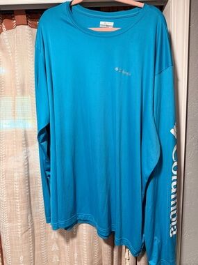 Columbia Blue Long-Sleeve Performance Shirt with White Sleeve Logo